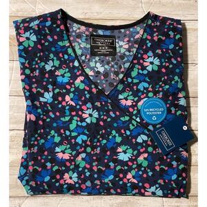 Cherokee Medical Uniforms Floral Print‎ Scrub Top V-Neck Short Sleeve M